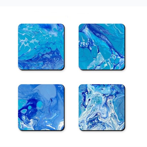 NWT Artisan Coaster Set - "The Blue Depths" (4) - Picture 1 of 5